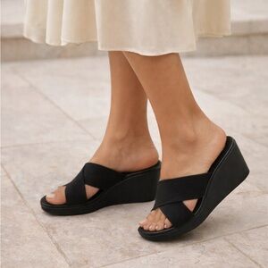Crocs Comfort Black Wedge Slide Sandals